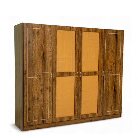 Vintage Wardrobe 4 Doors In MDF With Rattan