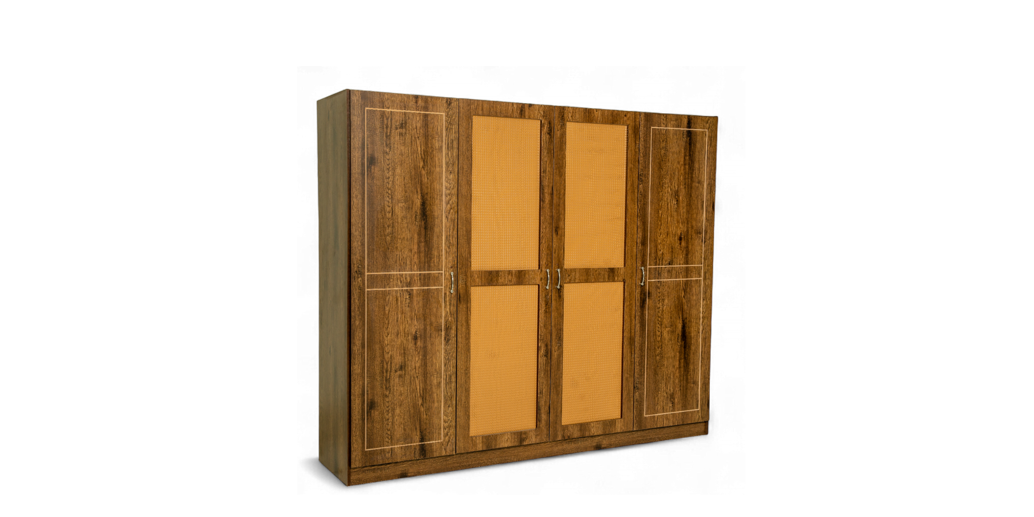 Vintage Wardrobe 4 Doors In MDF With Rattan