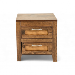 Vintage Night Table With 2 Drawers In MDF With Rattan