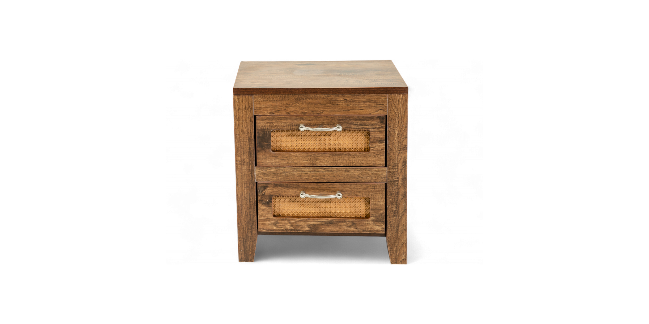 Vintage Night Table With 2 Drawers In MDF With Rattan