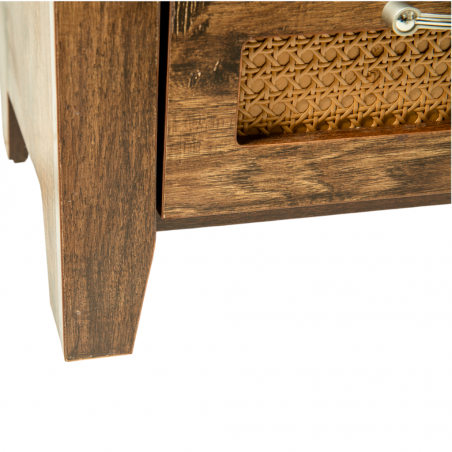 Vintage Night Table With 2 Drawers In MDF With Rattan