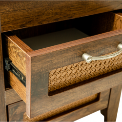 Vintage Night Table With 2 Drawers In MDF With Rattan