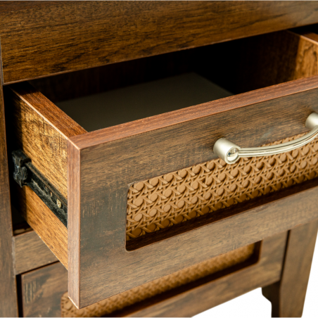 Vintage Night Table With 2 Drawers In MDF With Rattan