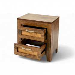 Vintage Night Table With 2 Drawers In MDF With Rattan