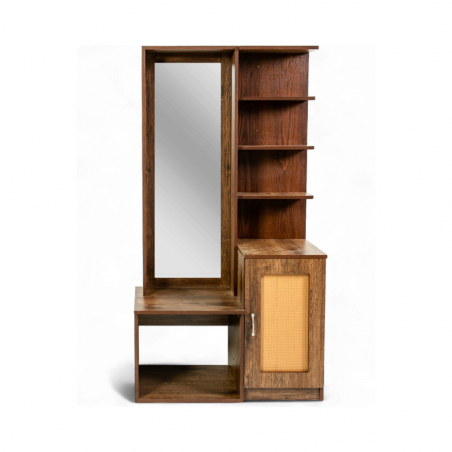 Vintage Dressing Table In MDF With Rattan With 1 Door & Long Mirror