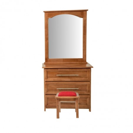 Deluxe Dressing Table With 3 Drawers And Pouf Rubberwood
