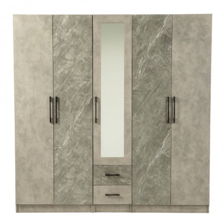 Dreamscape Wardrobe 5 Doors With 2 Drawers Dark Ash Glossy & Light Ash