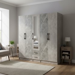 Dreamscape Wardrobe 5 Doors With 2 Drawers Dark Ash Glossy & Light Ash