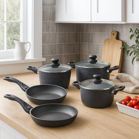 Westinghouse WCCS000908AMBB 8pcs Forged Aluminum Induction Black Marble finish Cookware Set