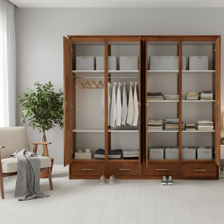 Perth Wardrobe 4 Doors & 4 Drawers Brown Finish