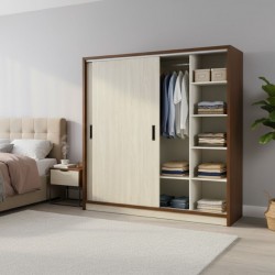 Barcelona Sliding Wardrobe Dark Walnut & Ash Grey