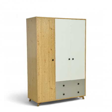 Sandy Wardrobe 3 Doors Oak, White & Grey