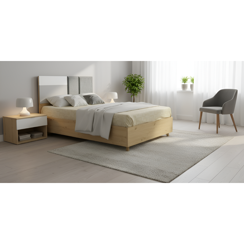 Sandy Bed 107x190 cm Oak, White & Grey