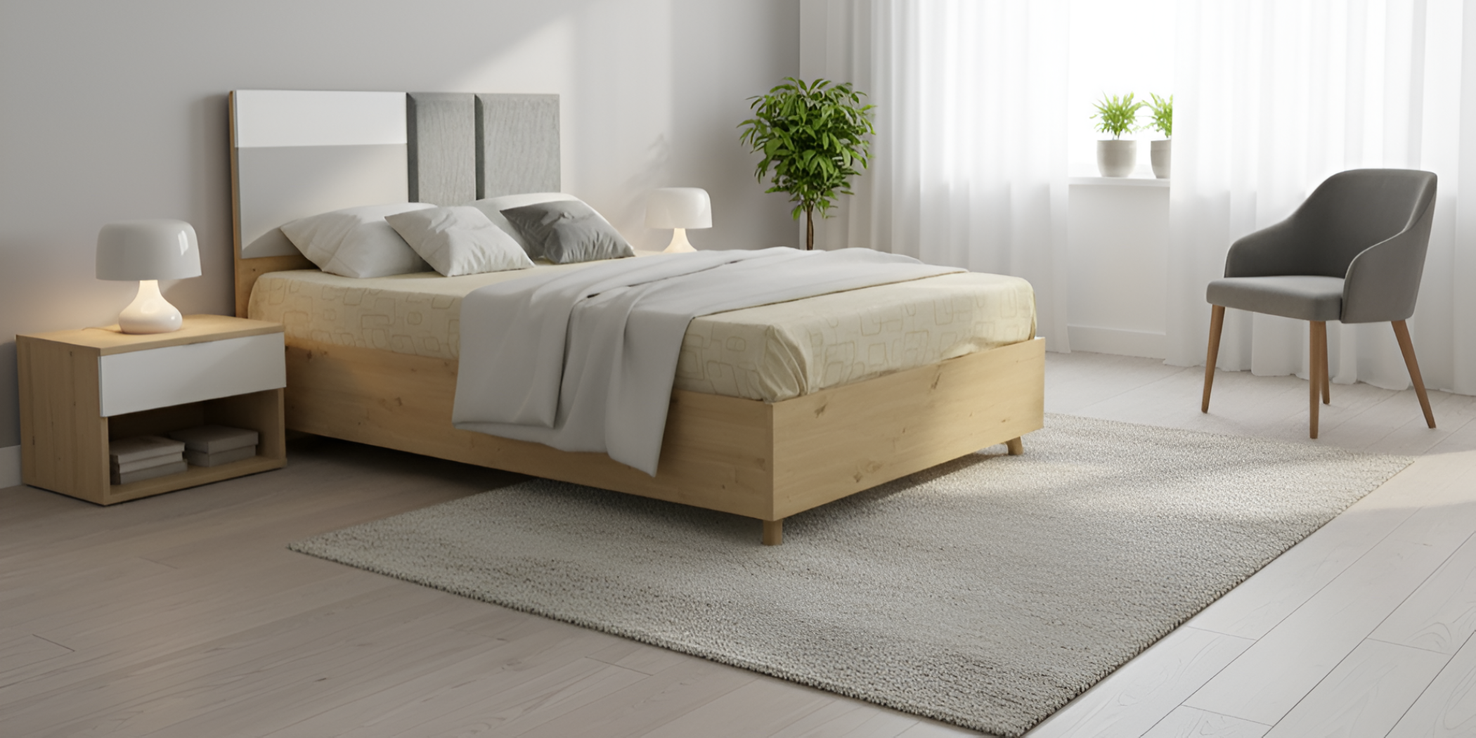 Sandy Bed 107x190 cm Oak, White & Grey