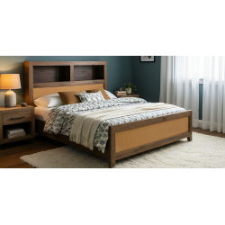 Vintage Bed 180x200 cm In MDF With Rattan