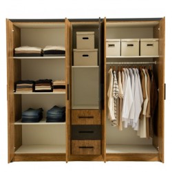 Vecelo Wardrobe 5 Doors & 3 Drawers Opera Walnut & Black