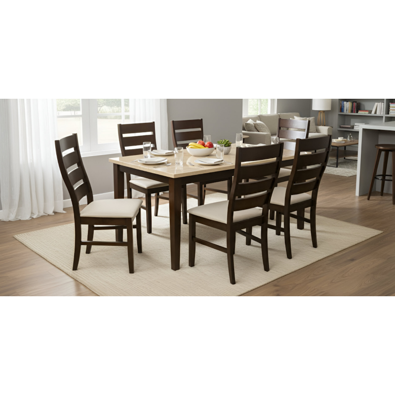 Sheena Table and 6 Chairs Dark Walnut