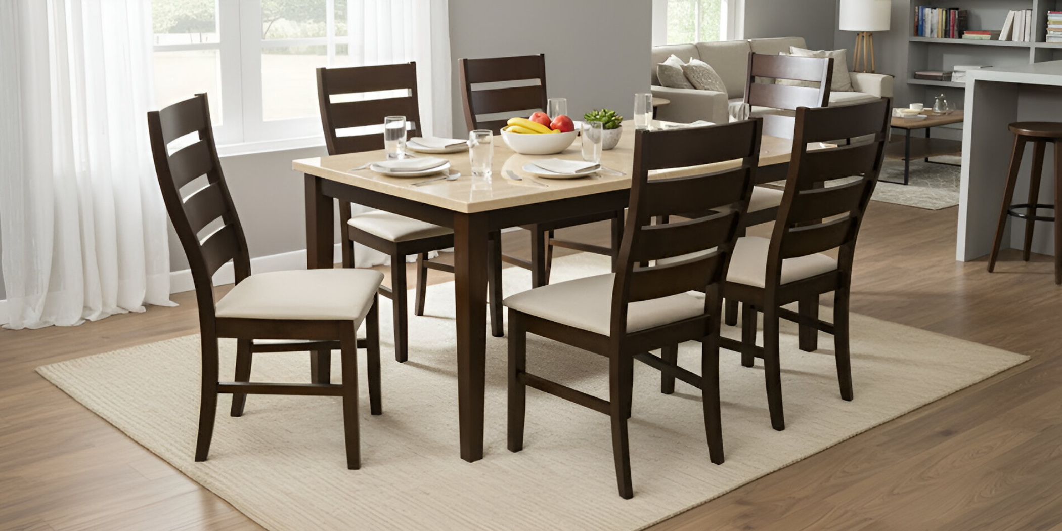 Sheena Table and 6 Chairs Dark Walnut