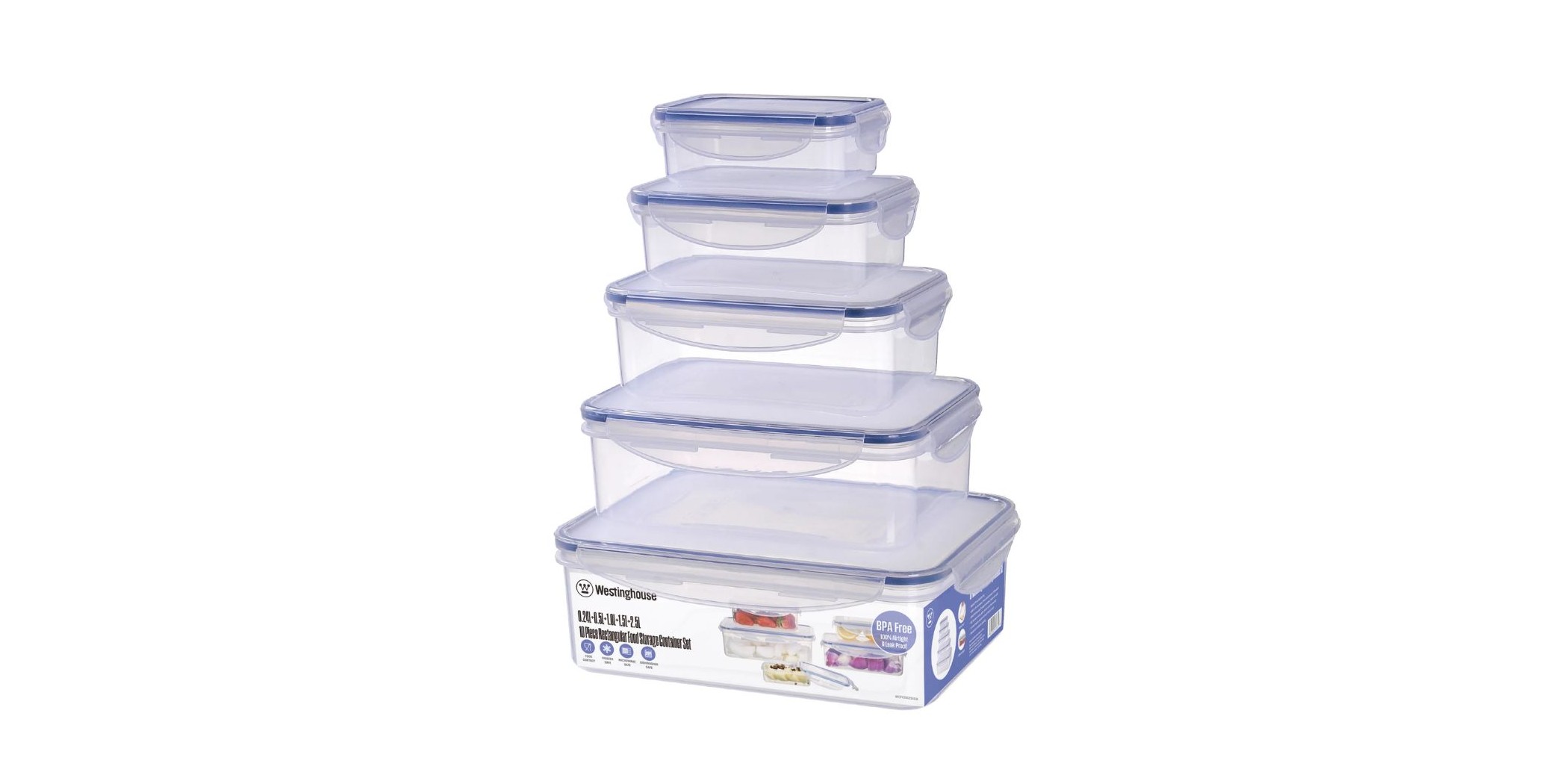 Westinghouse WCFC002510A- 0.24L+0.5L+1L+1.5L+2.5L Recangular Food Storage Box