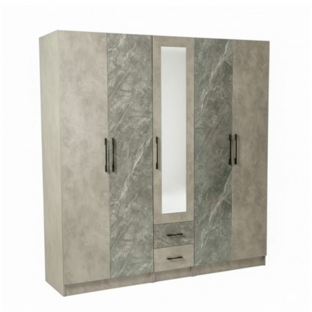 Dreamscape Wardrobe 5 Doors With 2 Drawers Dark Ash Glossy & Light Ash