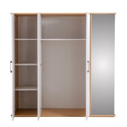 Capella Wardrobe 3 Drs With Shoe Rack & Side Door White & Light Oak