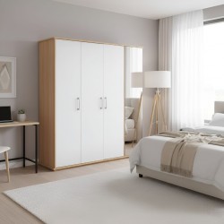 Capella Wardrobe 3 Drs With Shoe Rack & Side Door White & Light Oak