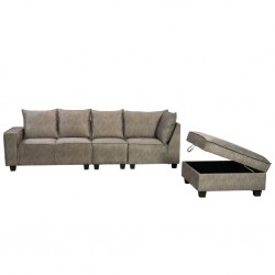 Hunter Corner W/Storage Ottoman Fabric Brown