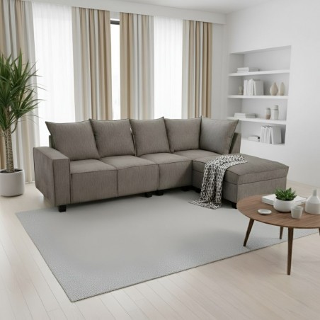 Hunter Corner W/Storage Ottoman Fabric Brown
