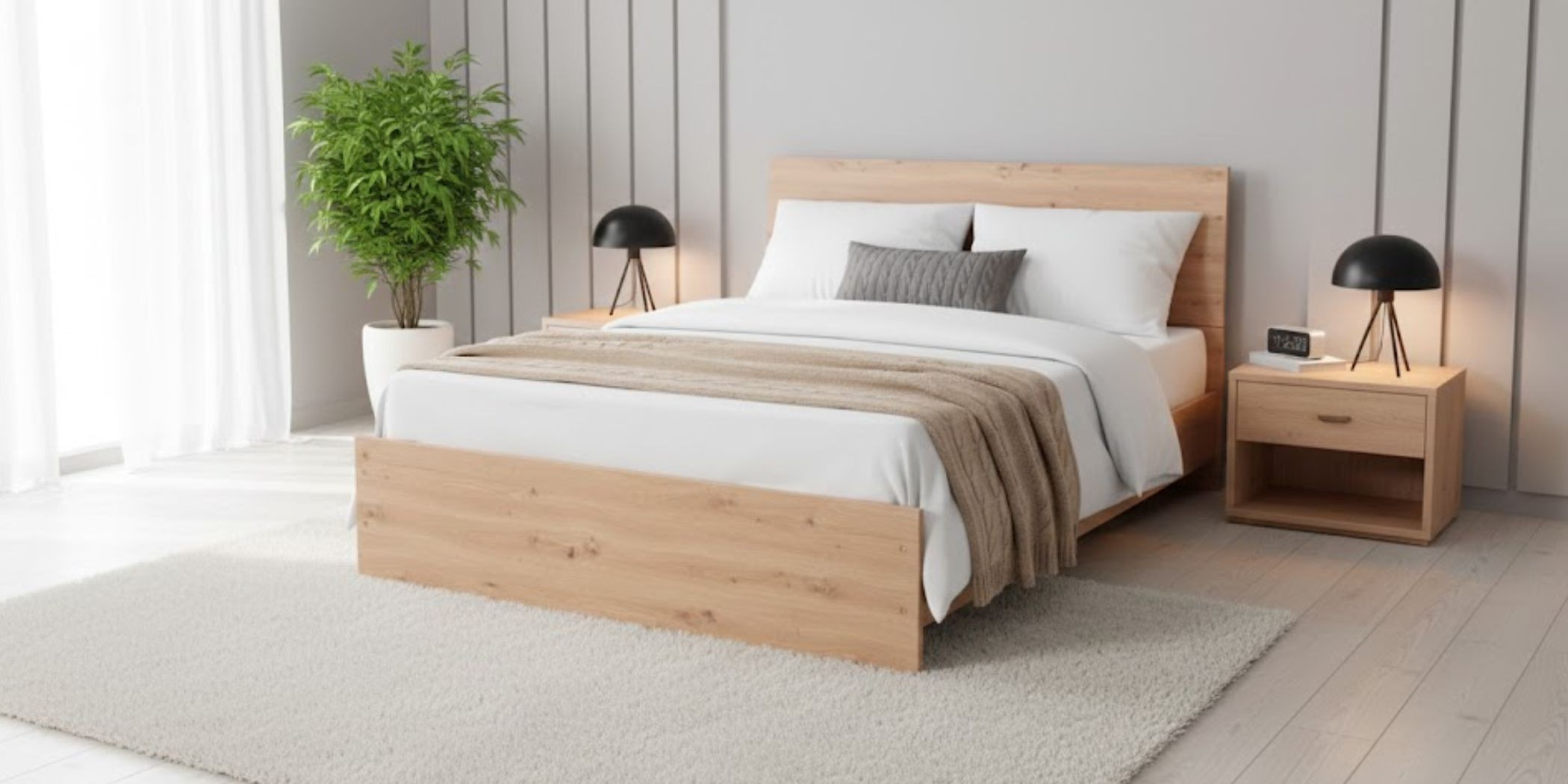 Brazilia Bed 150x190 cm Light Oak Hydrofuge Particle Board