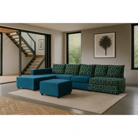 Tola Corner LHF Chaise+2S Armless+Otto Fabric Blue