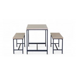 Vella Table & 2 Bench in Melamine Oak