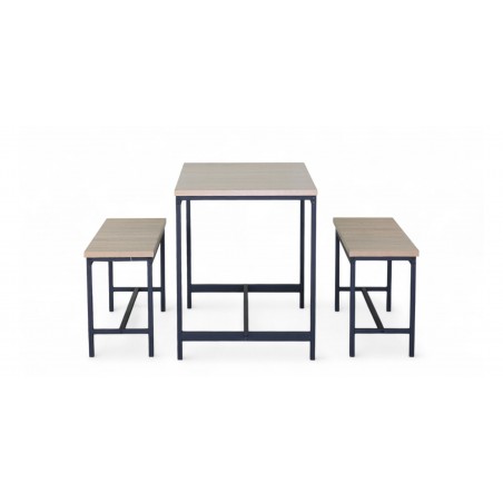 Vella Table & 2 Bench in Melamine Oak