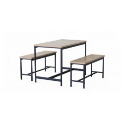 Vella Table & 2 Bench in Melamine Oak
