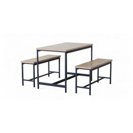 Vella Table & 2 Bench in Melamine Oak