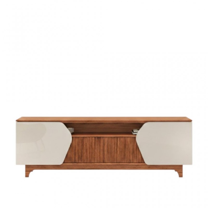 Helo Low TV Cabinet Off White/Freijo With 2 Doors & 2 Sliding Doors