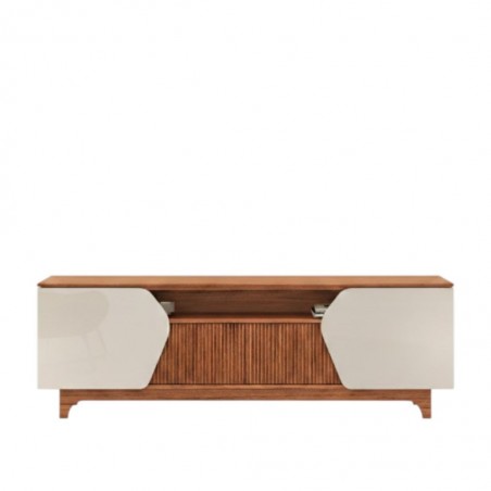 Helo Low TV Cabinet Off White/Freijo With 2 Doors & 2 Sliding Doors