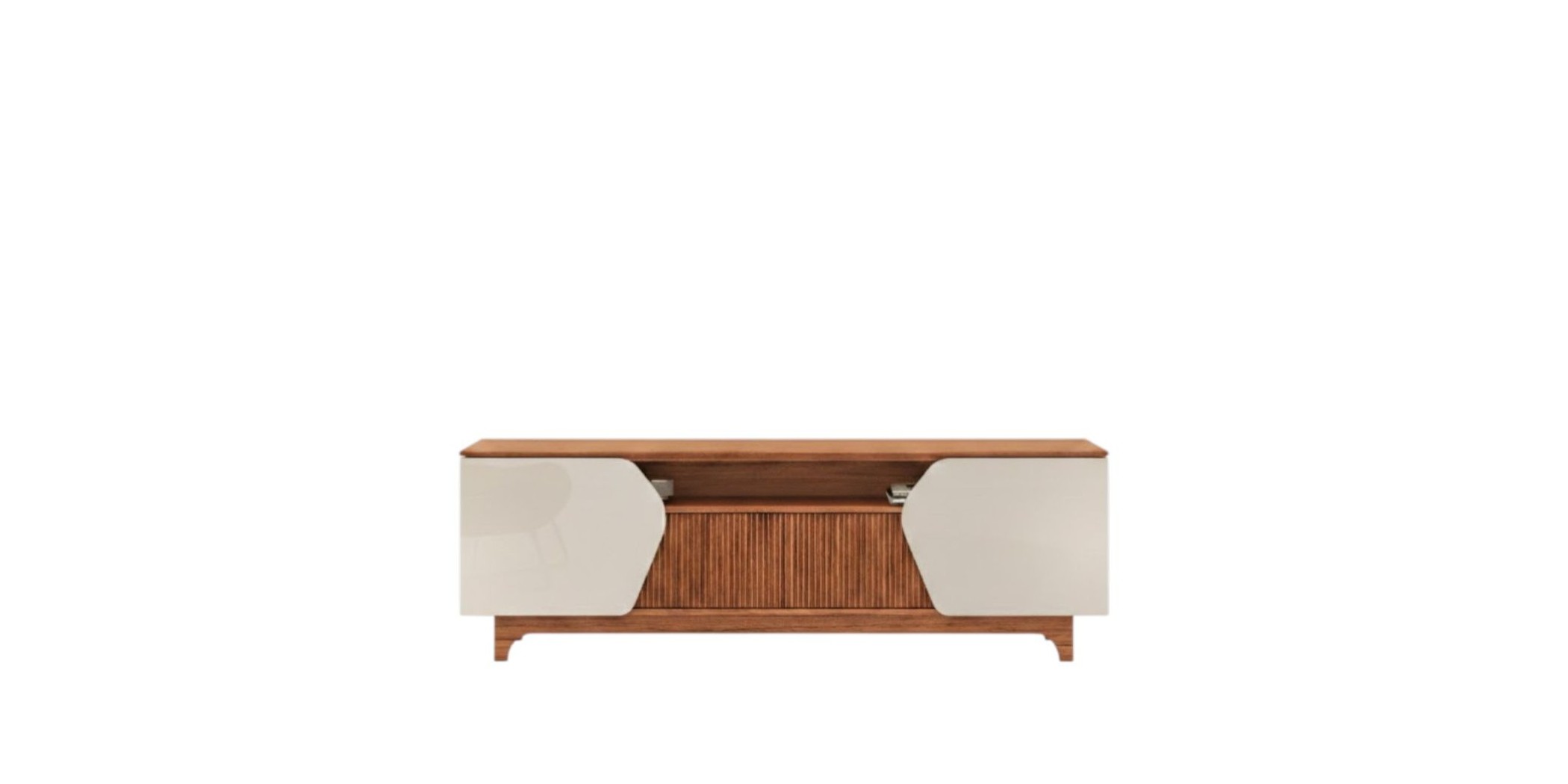 Helo Low TV Cabinet Off White/Freijo With 2 Doors & 2 Sliding Doors