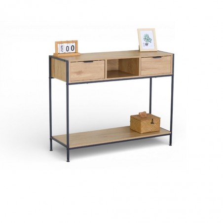 Flood Console With Drawers in Melamine Wild Oak