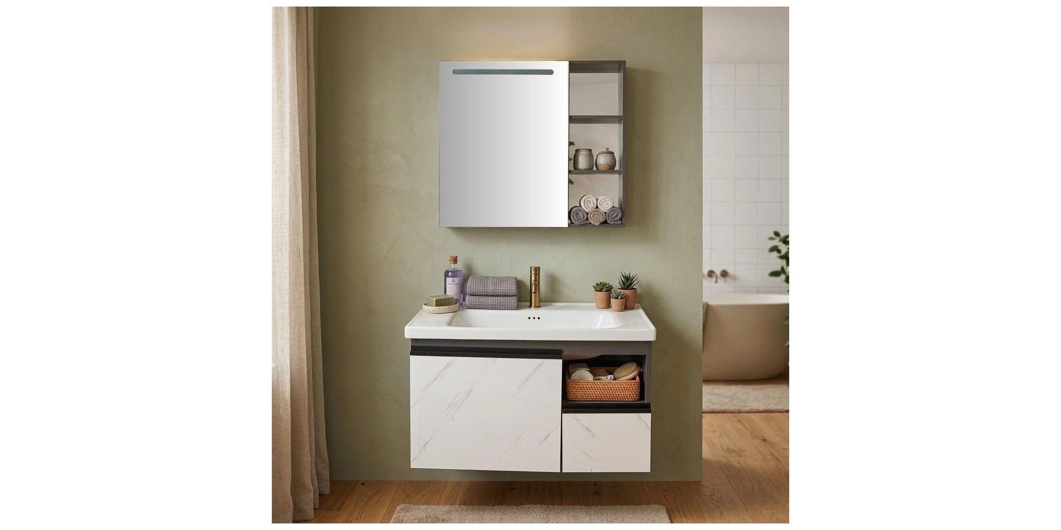 Camellia Bathroom Cabinet With Mirror 1120-80
