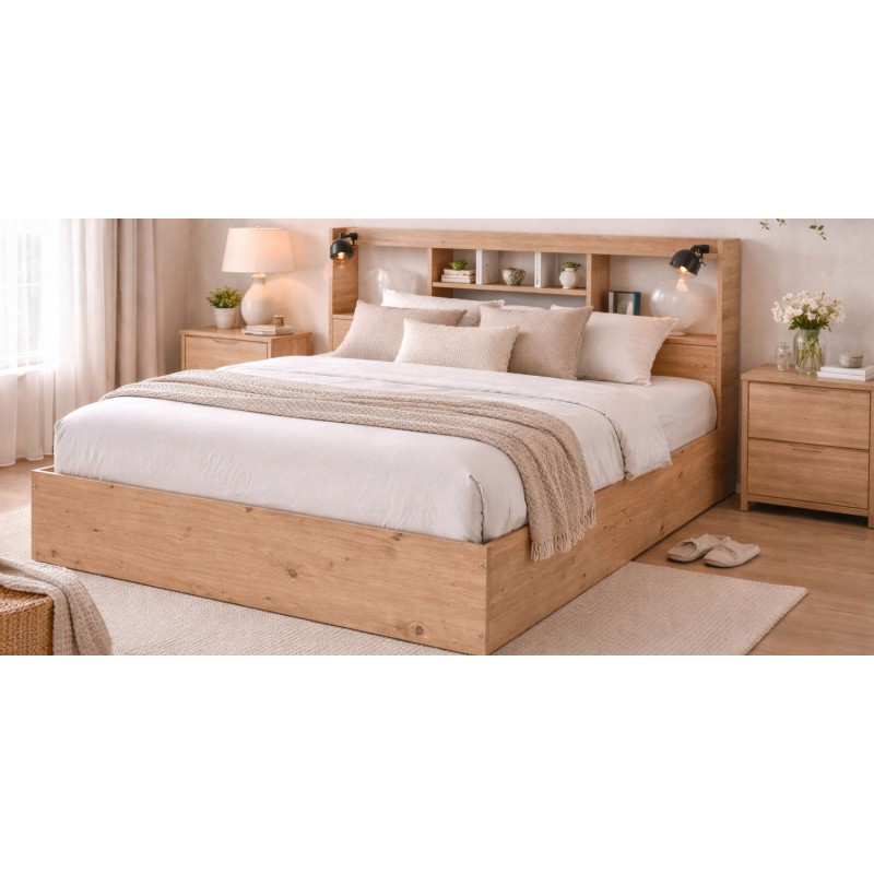 Neo Bed 150x190 cm MDF Red Oak and White