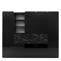 Essencia Wardrobe 7 Doors Glossy Black & Marble