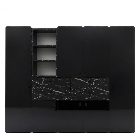 Essencia Wardrobe 7 Doors Glossy Black & Marble