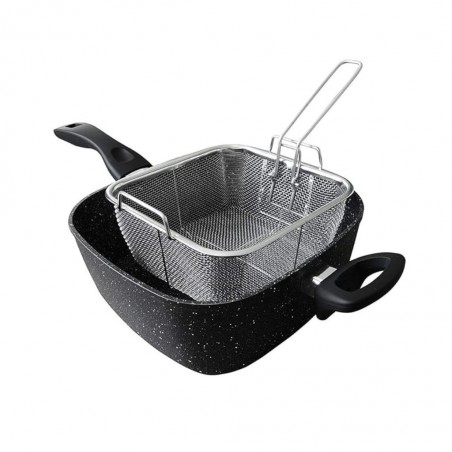 Westinghouse WCCS0009D24MBB 4pcs 24cm Deep Square Pan Set With Glass Lid, Fry Basket & Steam Rack