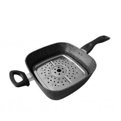 Westinghouse WCCS0009D24MBB 4pcs 24cm Deep Square Pan Set With Glass Lid, Fry Basket & Steam Rack