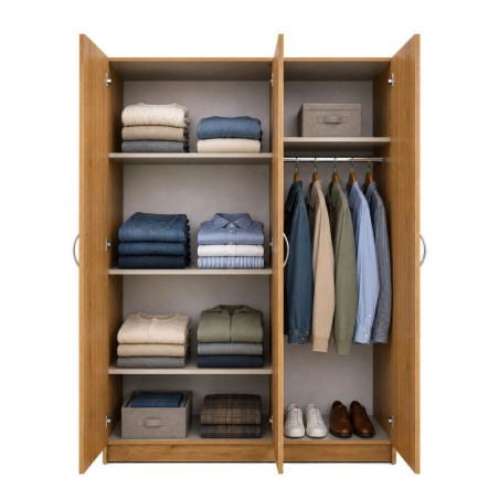 Ace Wardrobe 3 Doors With Shelves MDF Red Oak
