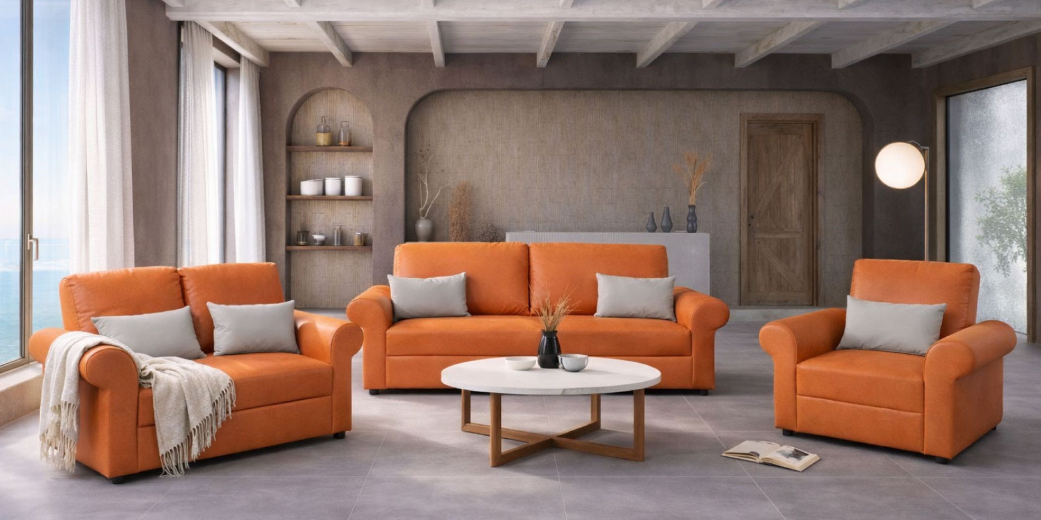 Lina 3+2+1 Vegan Leather Orange
