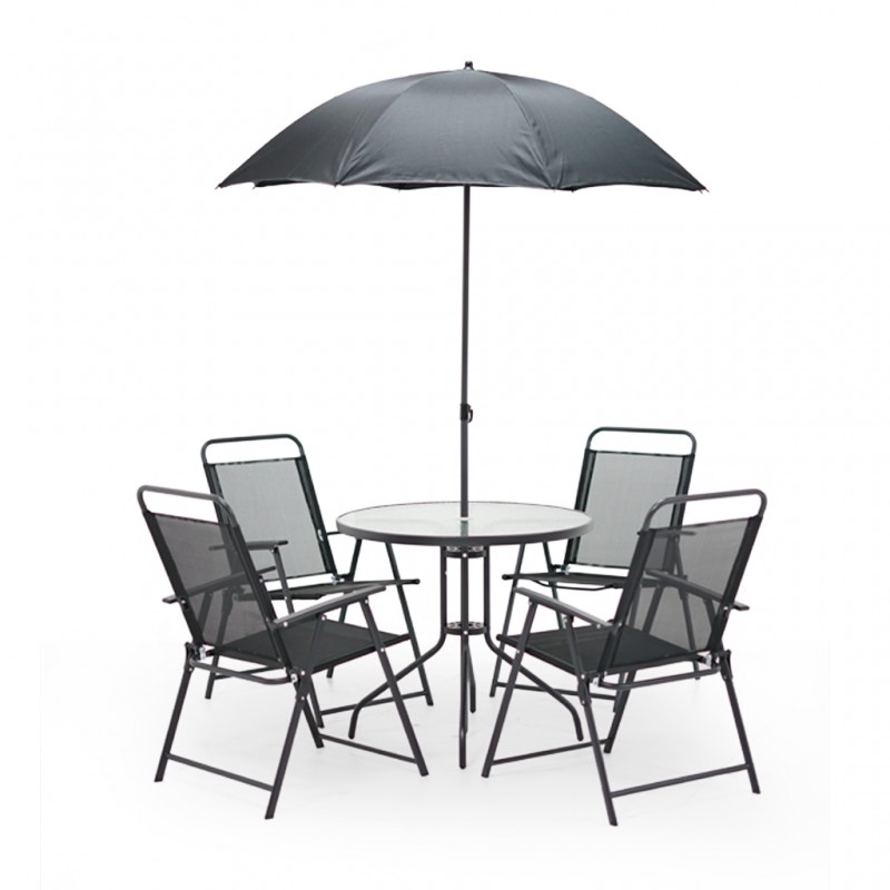 Malton Table and 4 Chairs + Beach Umbrella