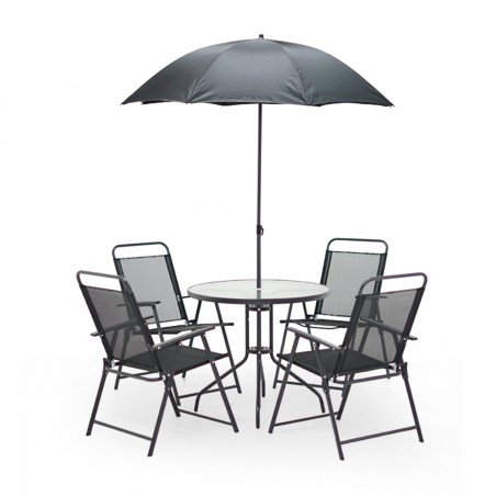 Malton Table and 4 Chairs + Beach Umbrella