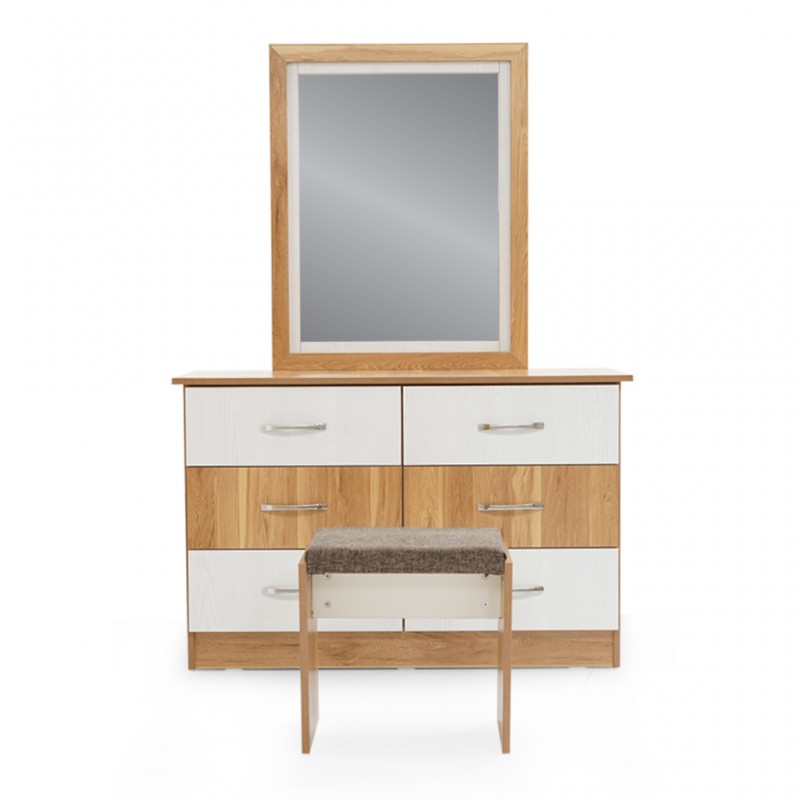 Tessa Dressing Table+Pouf MDF Off White & Oak Tessa Dressing Table+Pouf MDF Off White & Oak