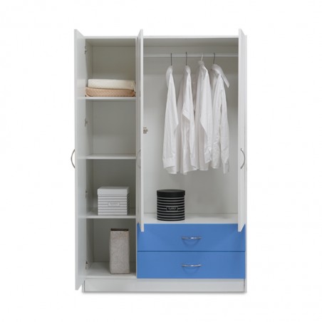 Alpha Wardrobe 3 Doors MDF White & Blue